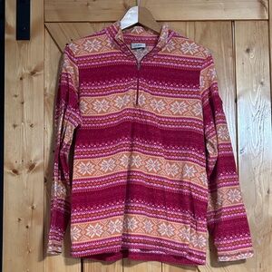 L.L. Bean Pink & Peach Fair Isle Half-Zip Fleece L Pullover